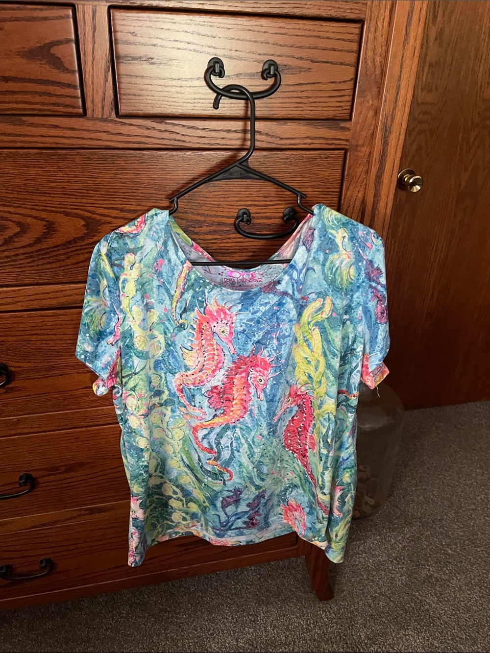 Women's Multicolor Fish-Print Scoop Neck Top
